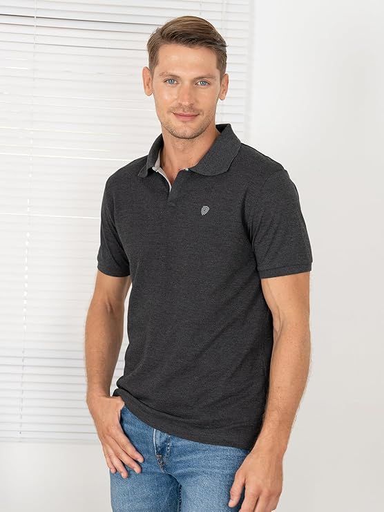 Lux Cozi Men's Solid Cotton Polo T-shirt | Black Melange - S