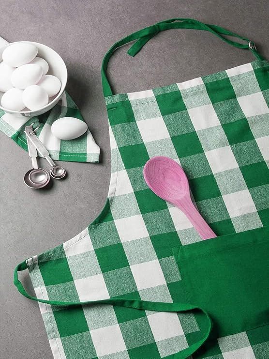 Lushomes - Green | Checks Cooking Apron | 70 x 80 cm