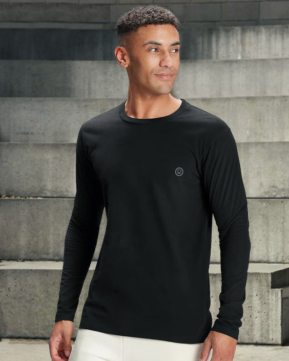 Chkokko Men's Gym Regular Fit Full Sleeves T-Shirt Black Size S