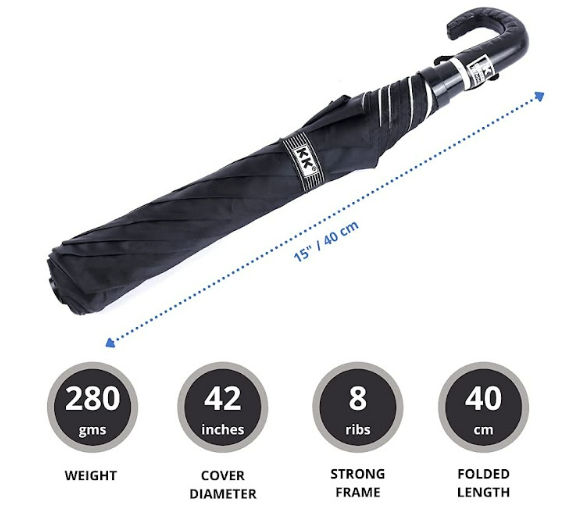 Fendo Black 2 Fold Polyester Umbrella - 21 inch