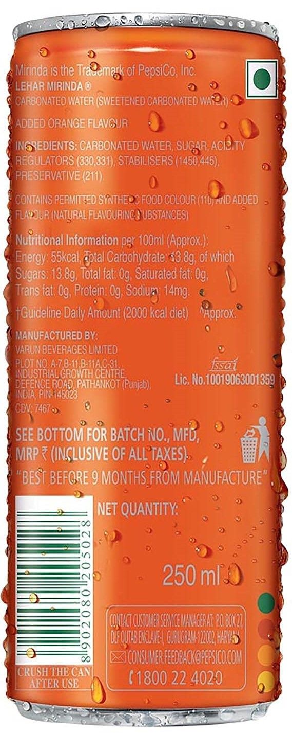 Mirinda Orange Soft Drink Can 250 ml Combo