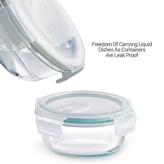 Roxx Round Borosilicate Tiffin Box3 Pcs Set With Pouch