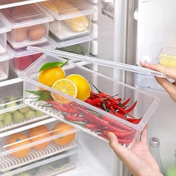 Perpetual Fridge Storage Boxes | Stackable Food Containers with Drain Plate | Pack of 3