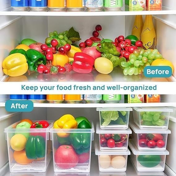 Perpetual Fridge Storage Boxes | Stackable Food Containers with Drain Plate | Pack of 3
