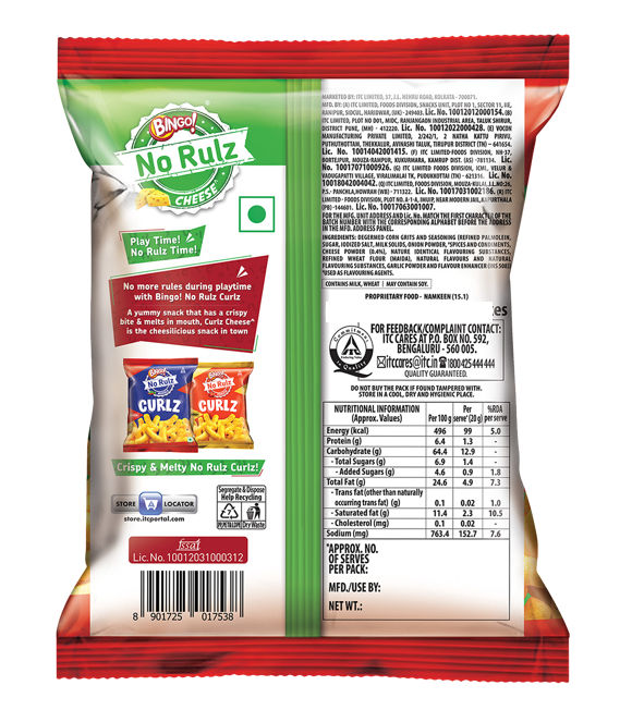 Bingo! No Rulz Cheese Curlz 80 g Combo