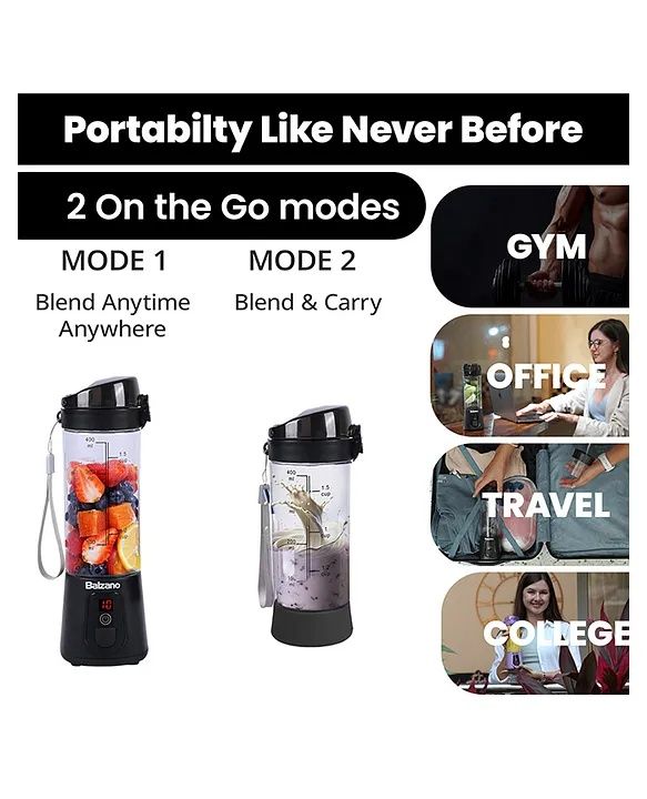 Balzano Portable Blender | Blender For Smoothie And Juices | Black