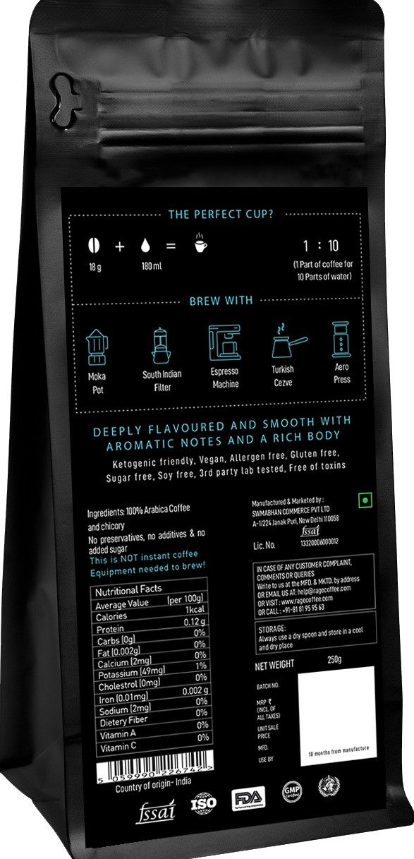 Rage Coffee South Indian Filter Coffee Powder - Freshly Roasted & Ground - Smooth Delicious & Aromatic Hot or Cold Coffee