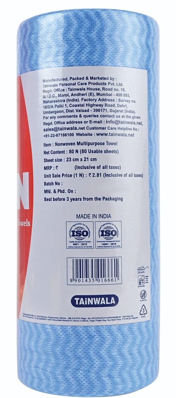 Kotton Non Woven Reusable And Washable Kitchen Roll | 23 cm X 21 cm - 80 Pulls - Assorted
