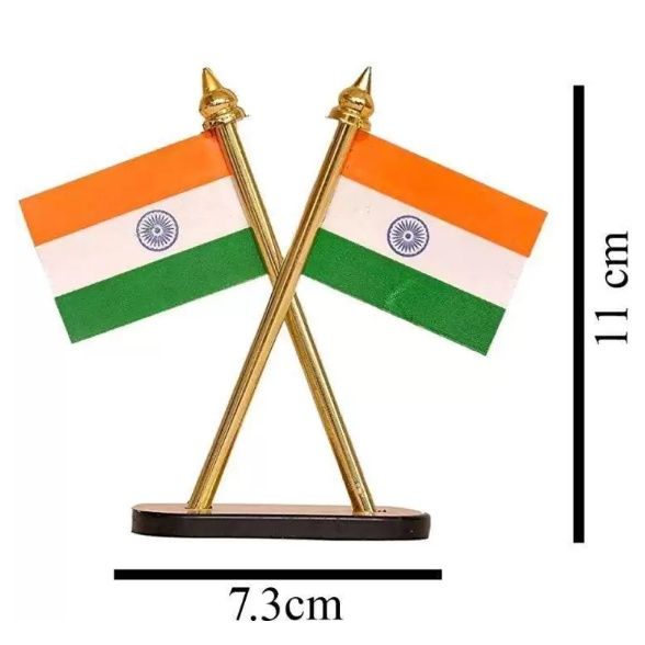 TiyuTraditions Table Cross Indian Flags | Office | Car Dashboard | Home Use | Metal