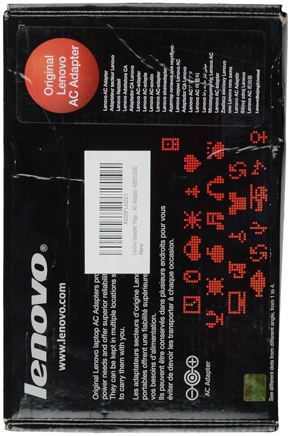 Lenovo 65W USB Slim Tip Rectangular pin Laptop Adapter/Charger with Power Cord for Select Models of Lenovo Laptops,Black