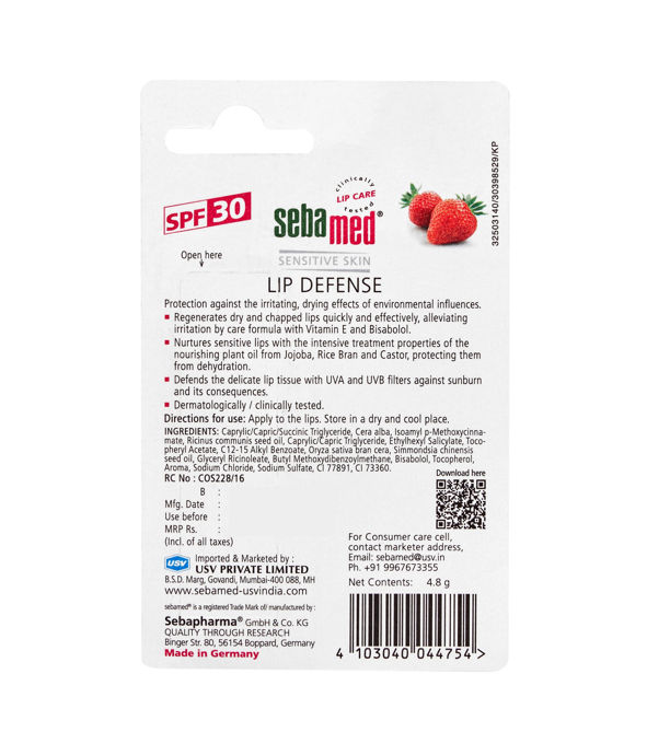 Sebamed Lip Defense, Strawberry | SPF 30 + Vit E, Jojoba Oil, Chamomile