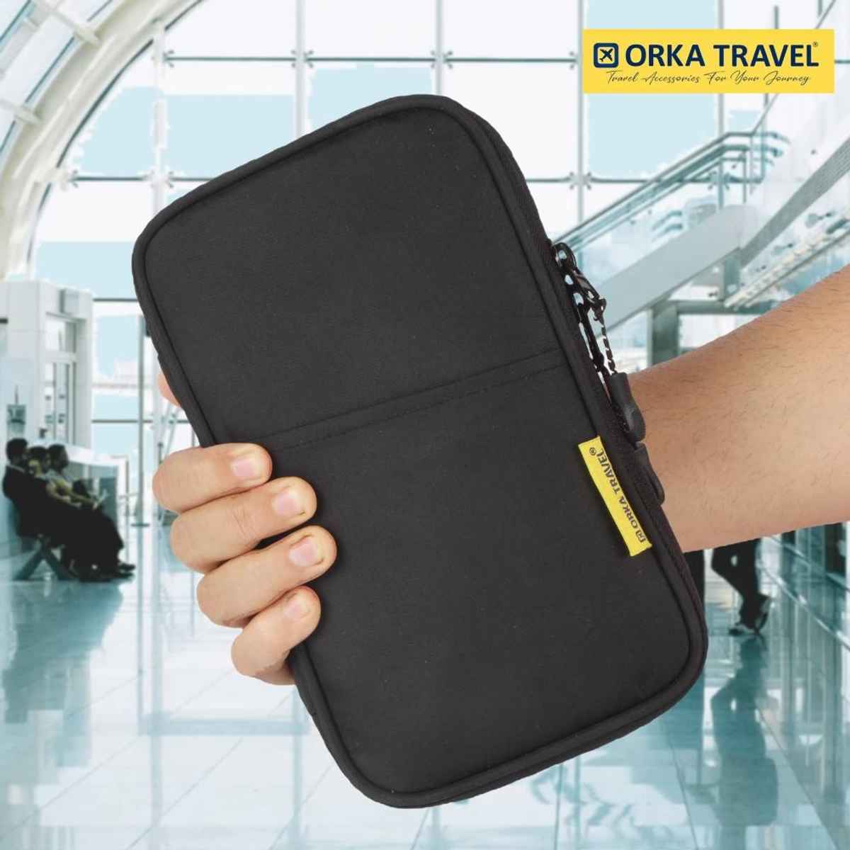 ORKA Unisex Solid Polyester Passport Holder | Black