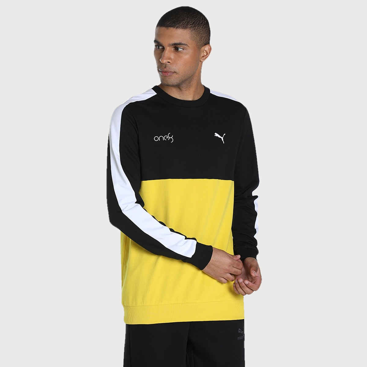 Puma Men's Sweatshirt Crew-Neck Colorblock X One8 - Yellow | M