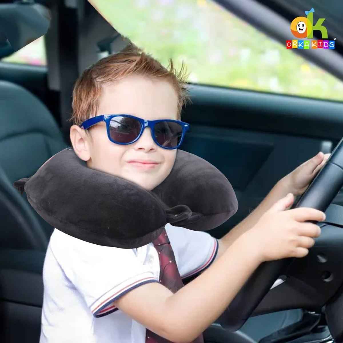 ORKA Unisex Solid Embroidery Supersoft Neck Pillow | Black - Free Size