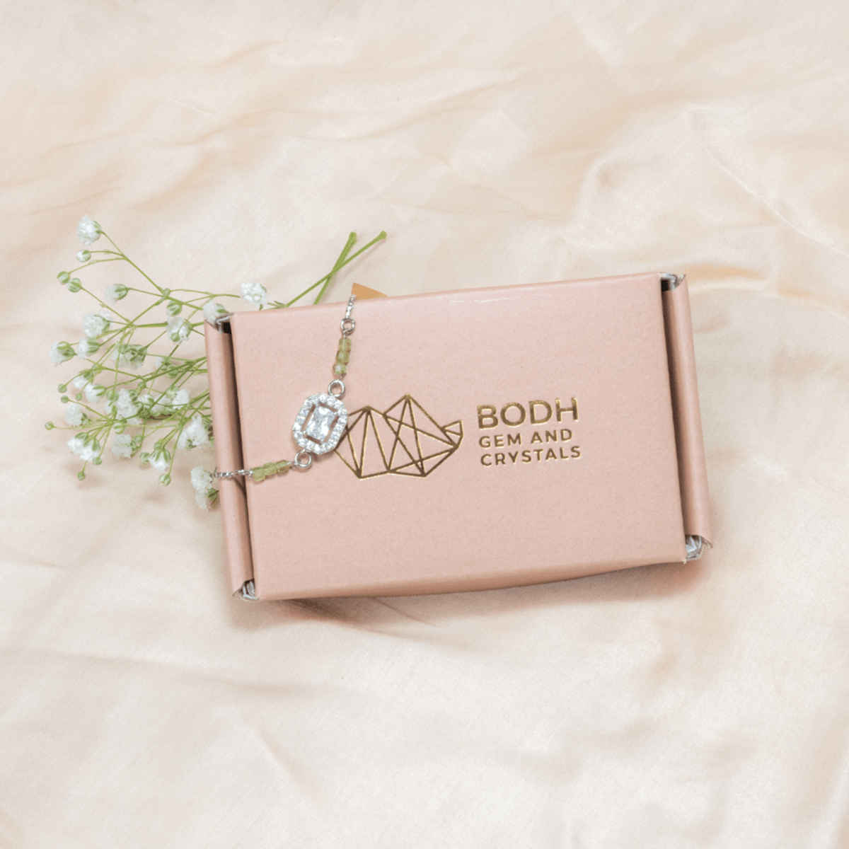 Bodh Gem and Crystals Peridot Silver Bracelet