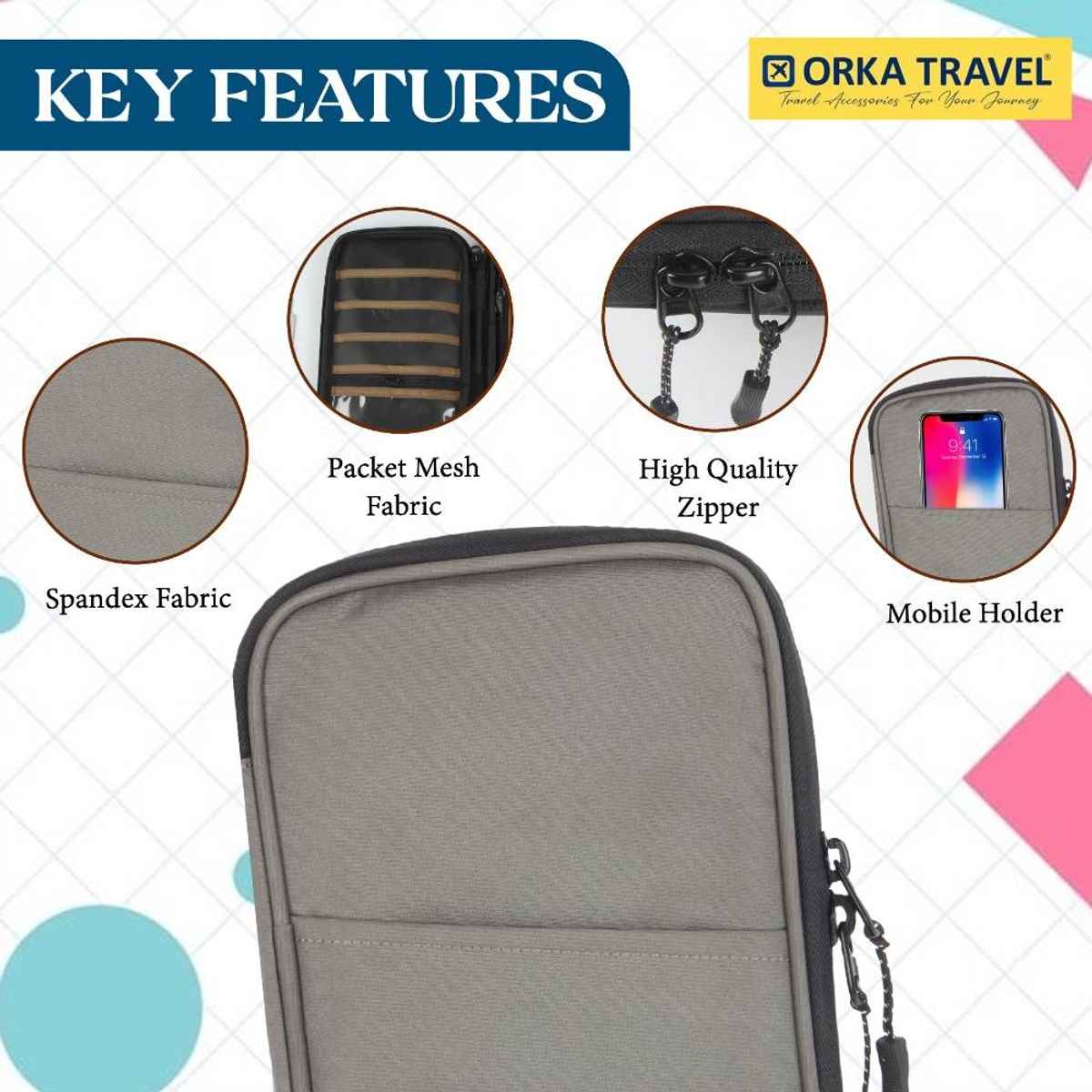 ORKA Unisex Solid Polyester Passport Holder | Grey