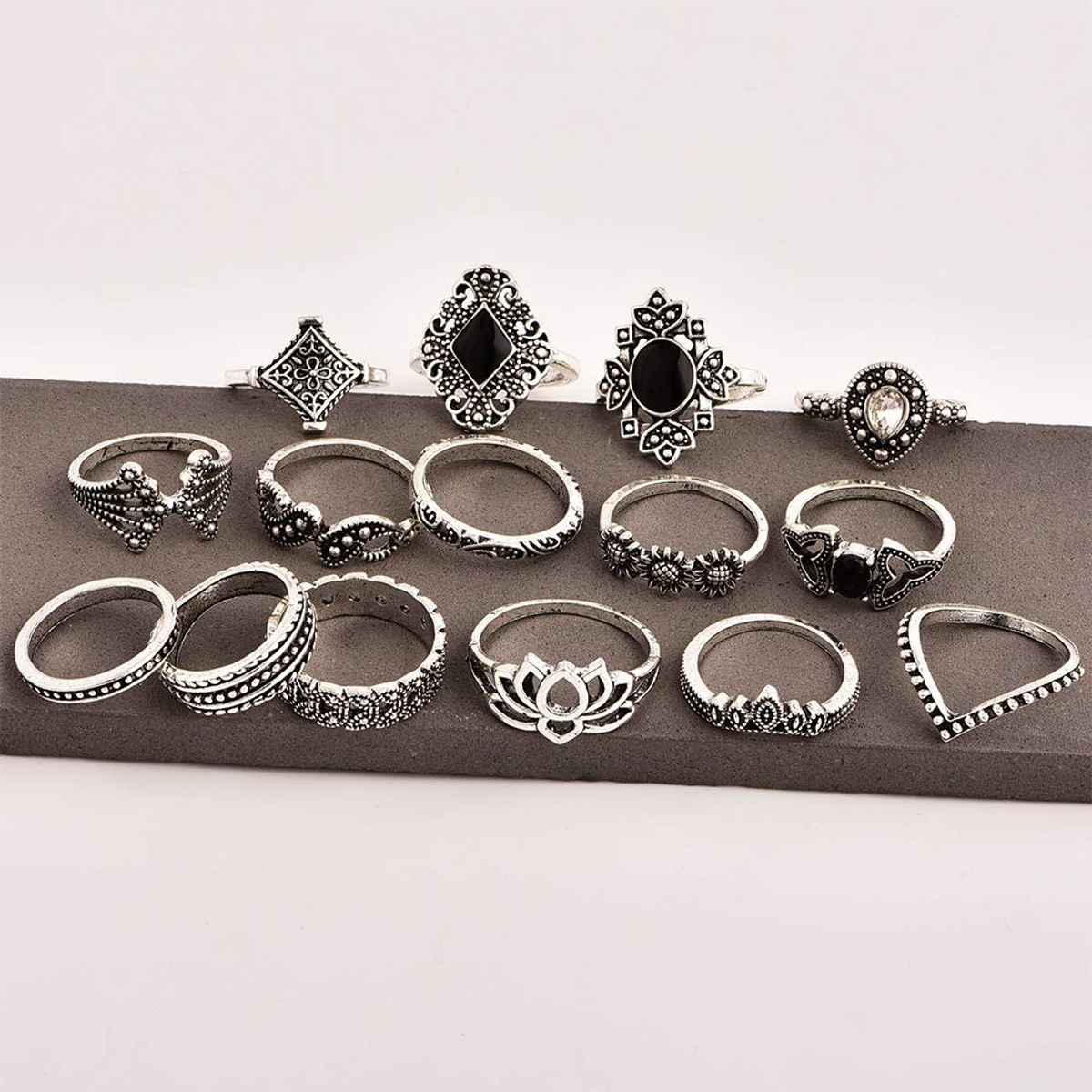 Shining Diva Fashion Set of 15 Base Metal Boho Midi Finger Rings for Women and Girls | 11800r