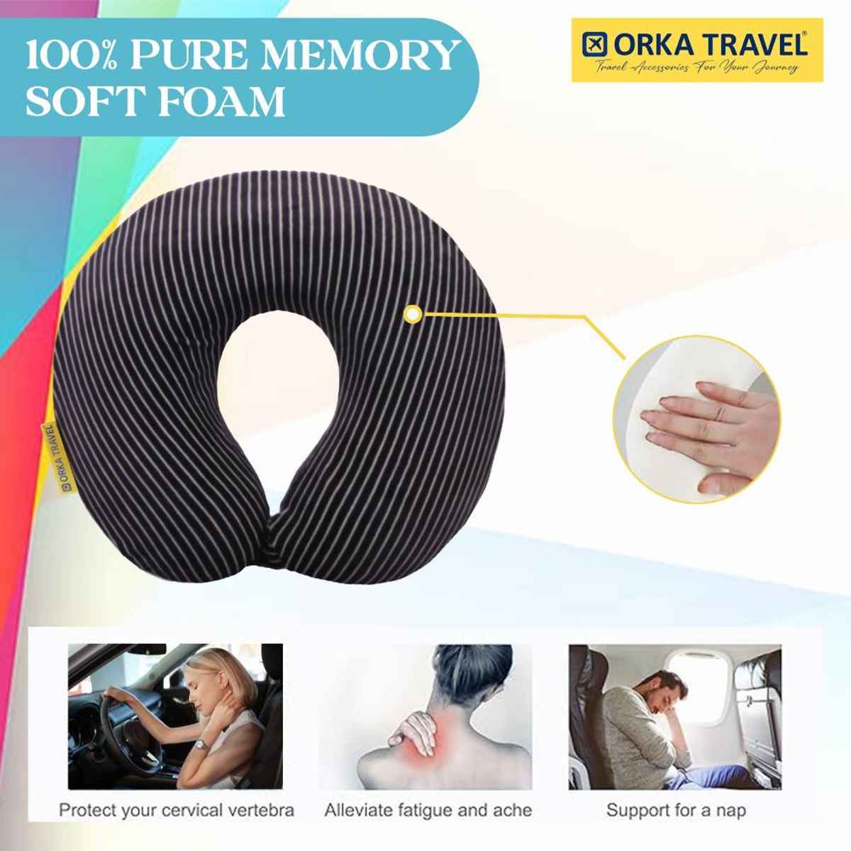 ORKA Unisex Solid Stripe Supersoft Neck Pillow | Black - One Size