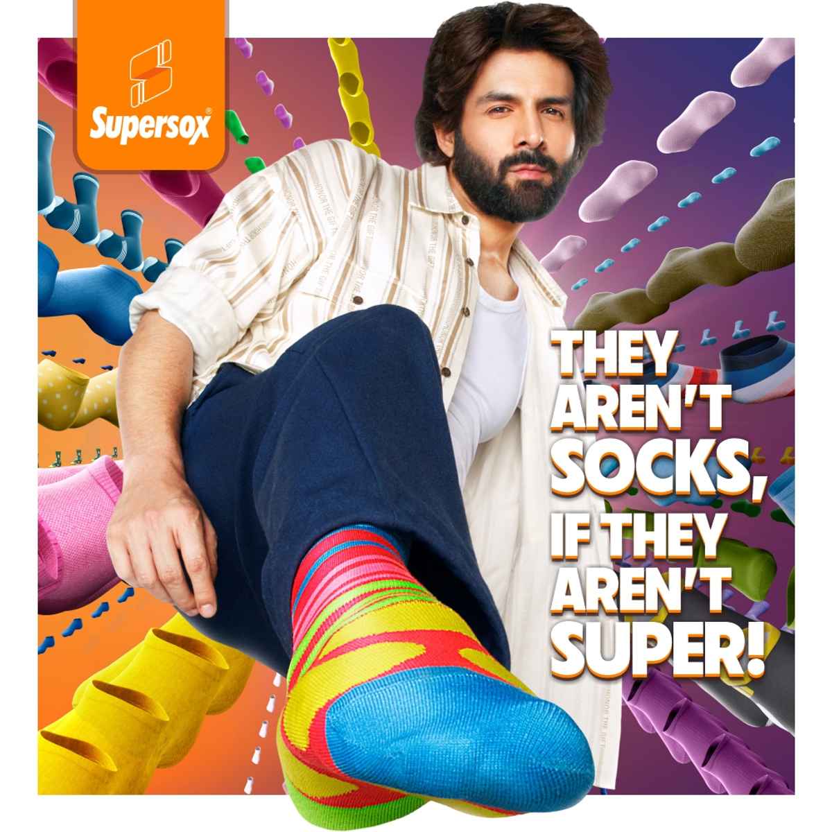 Supersox Men's Patterned Combed Cotton Ankle Length Socks | Multicolour - Free Size