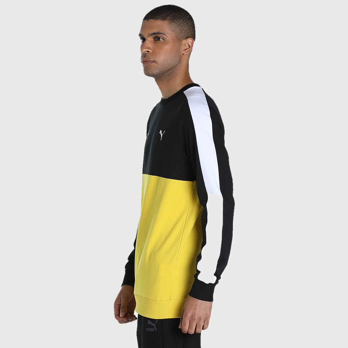 Puma Men's Sweatshirt Crew-Neck Colorblock X One8 - Yellow | M