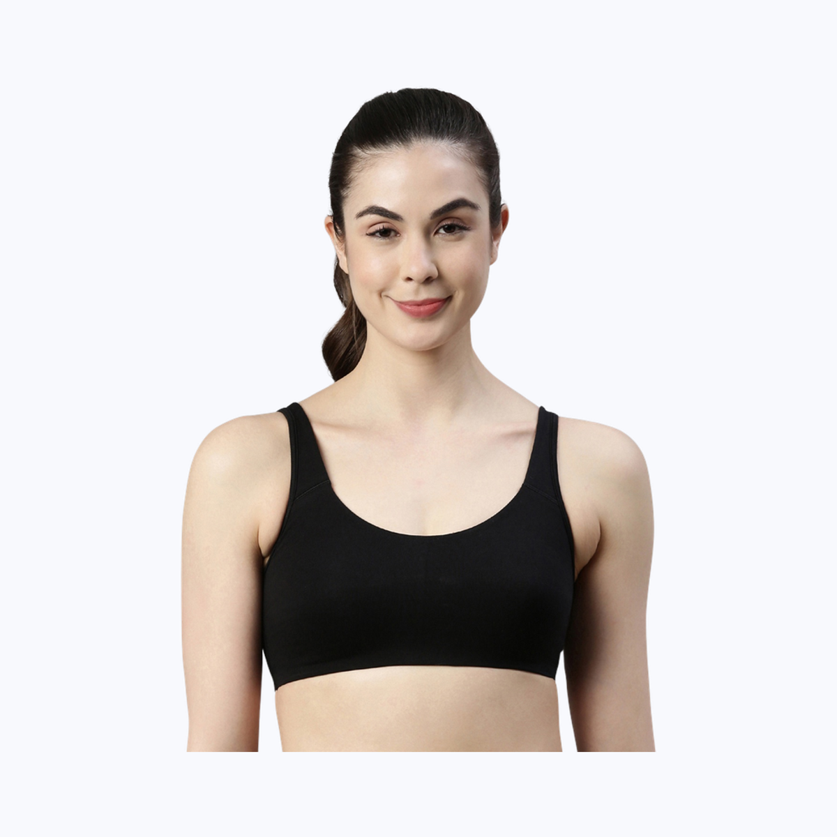 Enamor Women's SB06 Cotton Lounge Sports Bra | High Coverage | Non Padded | Wirefree | Black | L