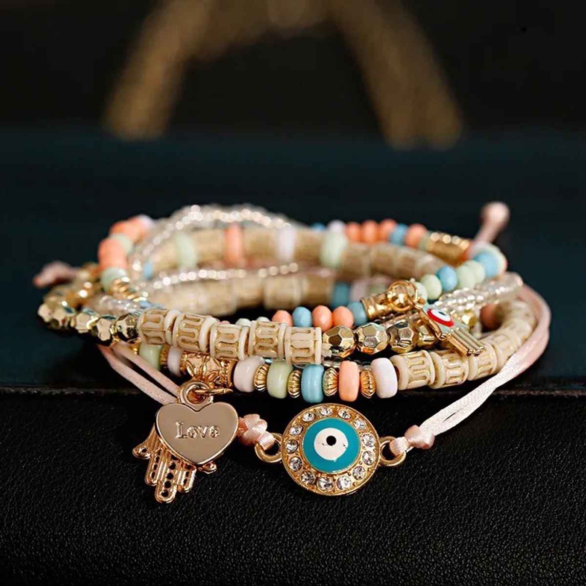 Shining Diva Fashion Latest Stylish Evil Eye Multilayer Bangle Bracelet for Women and Girls 14687b