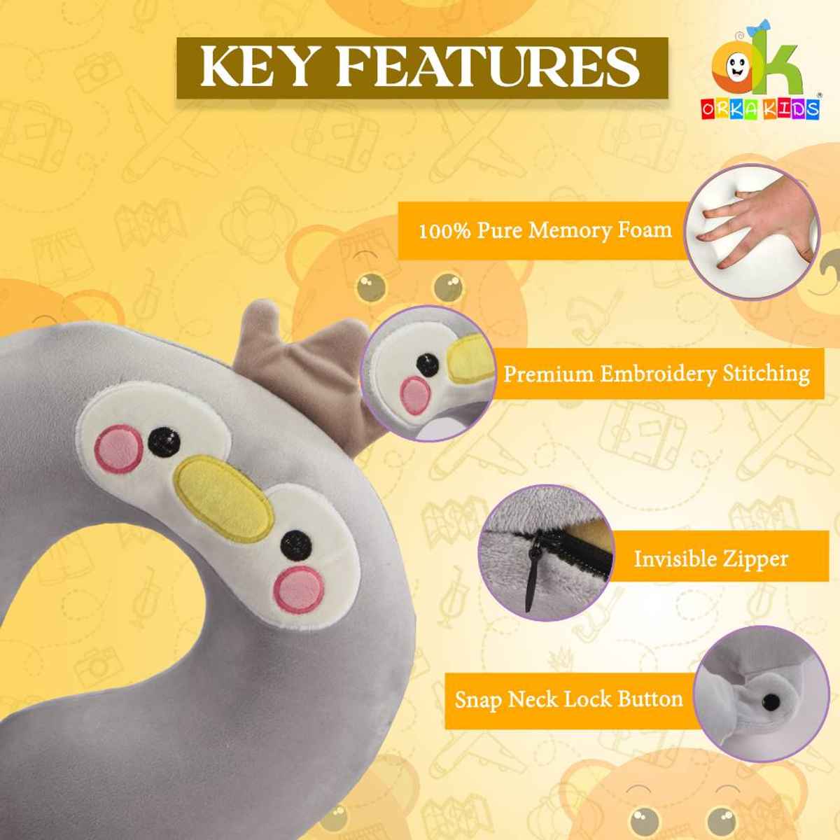 ORKA Unisex Solid Embroidery Supersoft Neck Pillow | Light Green - Free Size