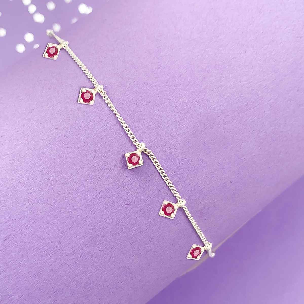 Unniyarcha Red Zircon 92.5 Sterling Silver Anklet