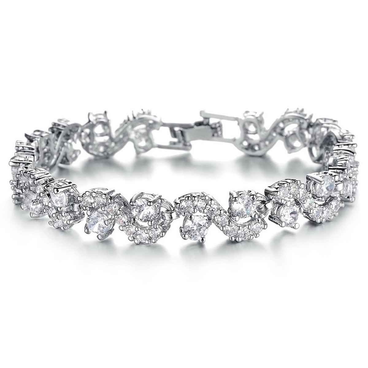 Shining Diva Fashion White Silver Plated Cubic Zirconia Aaa Crystal Bracelet for Women | 10950b