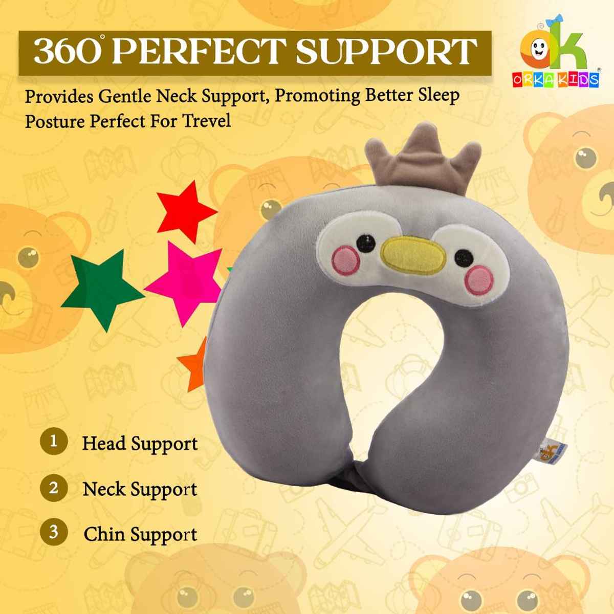 ORKA Unisex Solid Embroidery Supersoft Neck Pillow | Light Green - Free Size