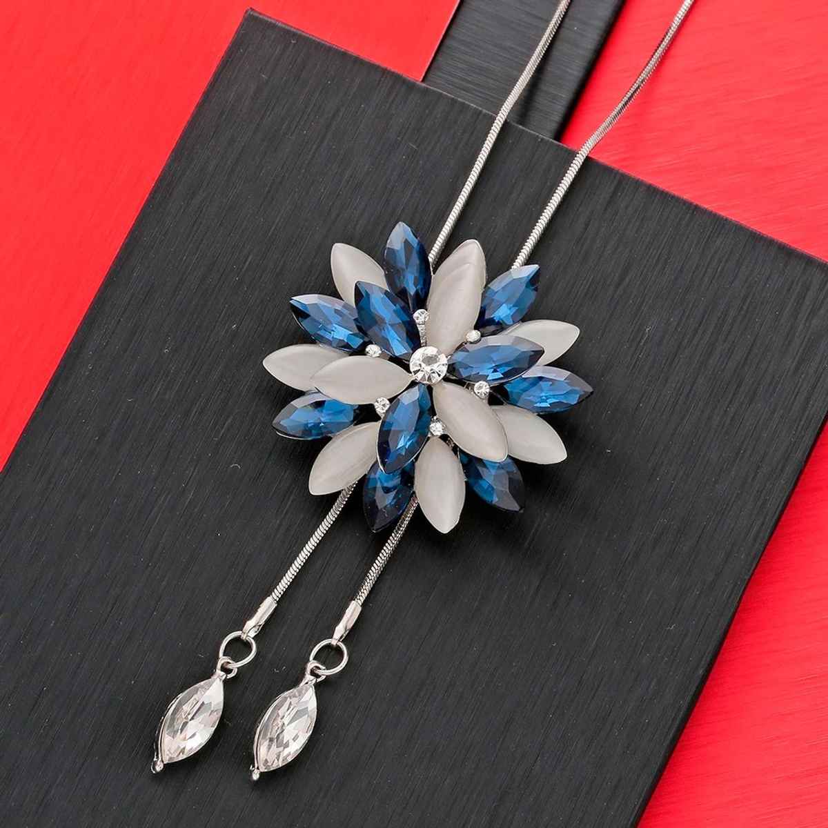 Shining Diva Fashion Stylish Crystal Flower Silver Plated Long Chain Pendant for Women Rrsd10734np