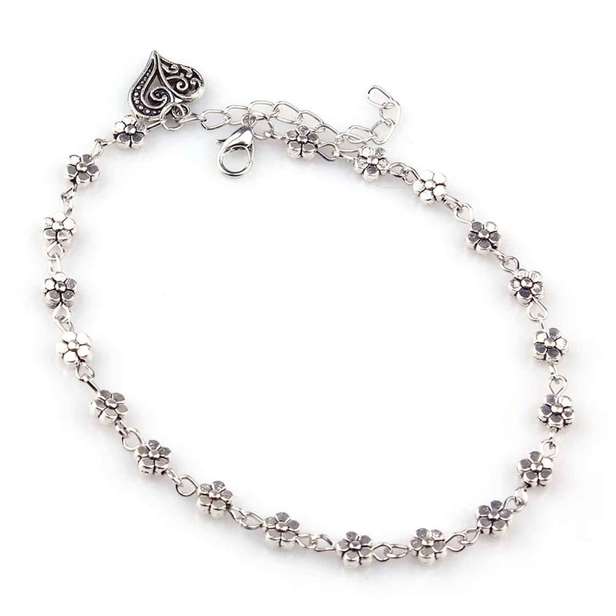 Shining Diva Fashion Oxidised Silver Floral Single Stylish Anklet for Women & Girls | 9575b