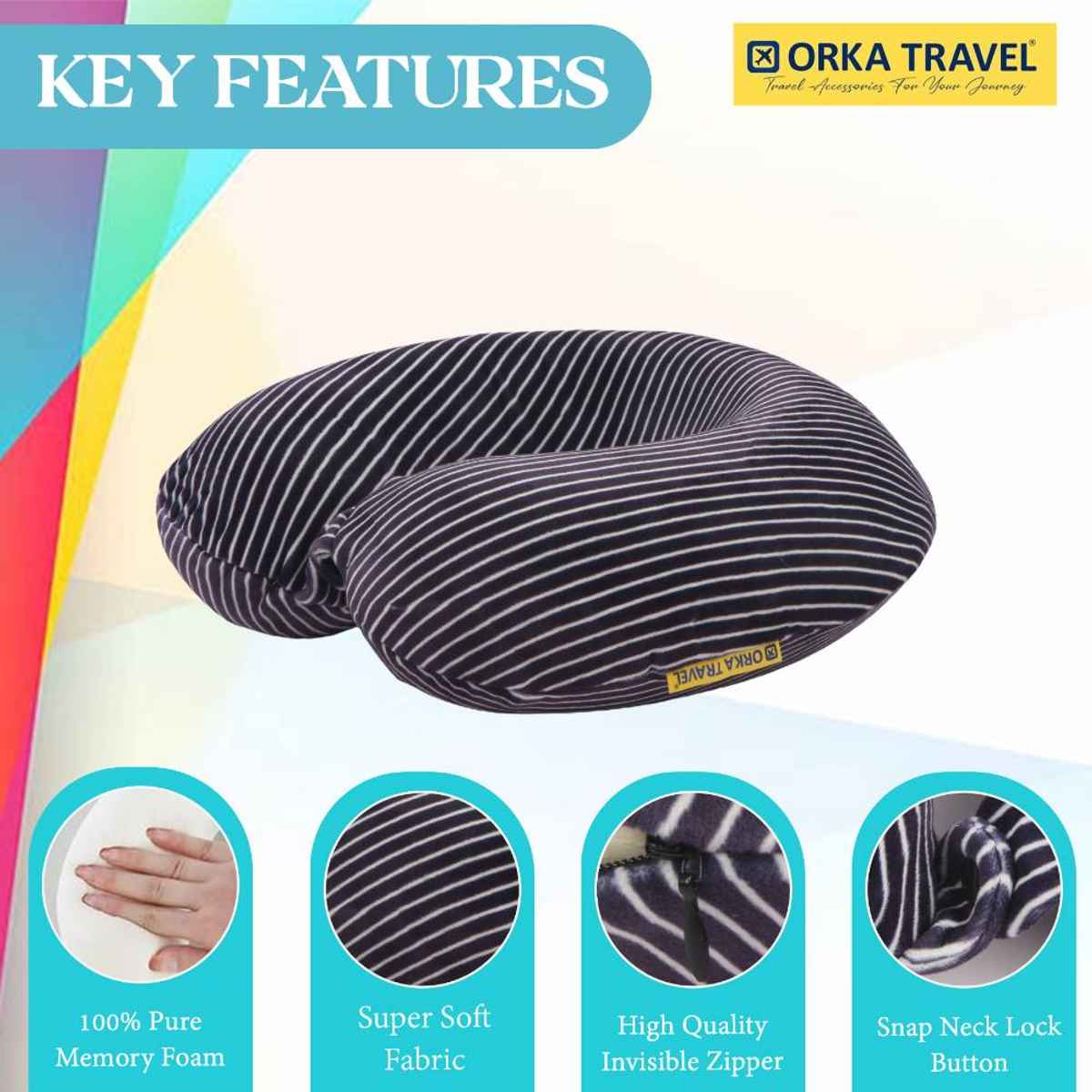 ORKA Unisex Solid Stripe Supersoft Neck Pillow | Black - One Size
