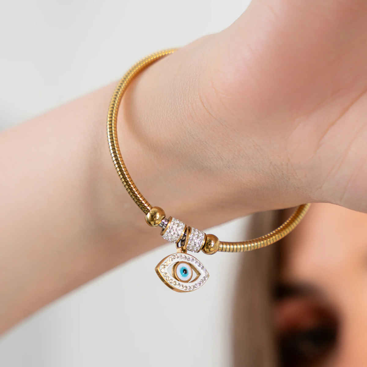 ZAISHA 18K Gold Plated Evil Eye Magnetic Bracelet Bangle | Birthday | Anniversary | Valentines gift