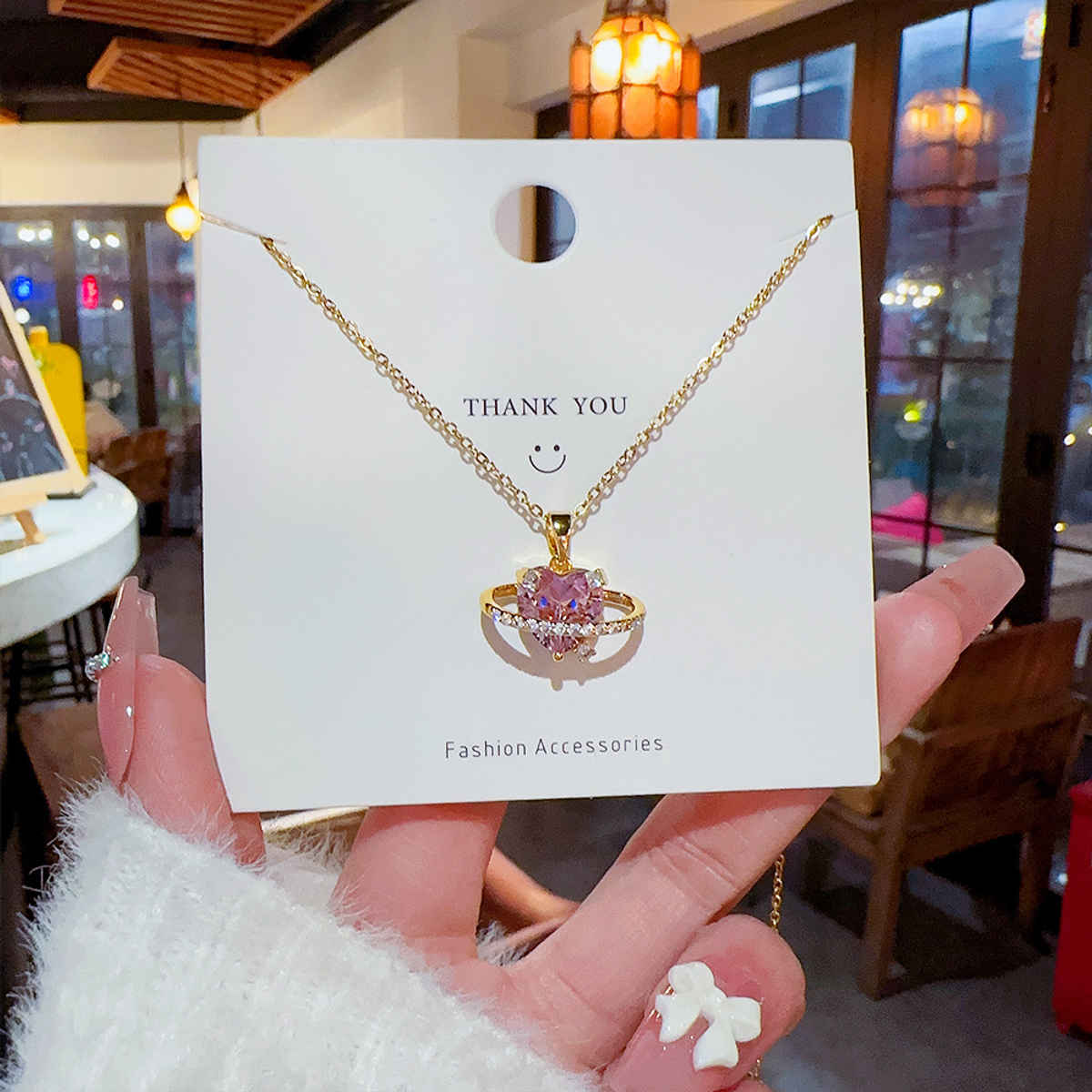 Beautynx Pink Saturn Heart Necklace | Pink | BNX-NK-0034