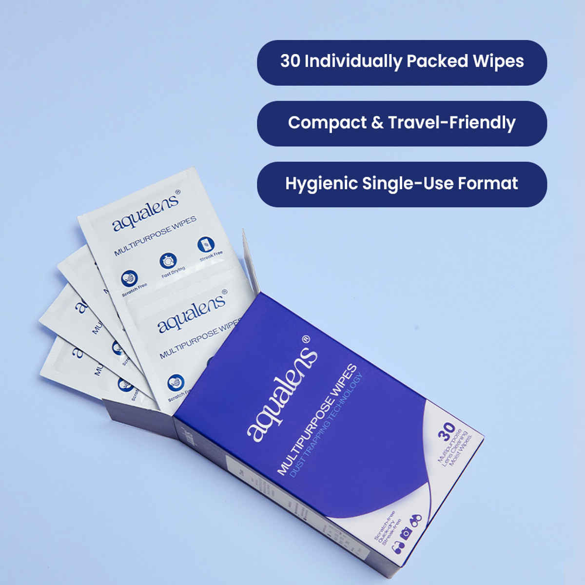 Aqualens Multi Purpose Lens Wipes 30 Sachets for Glasses Phones and Screens