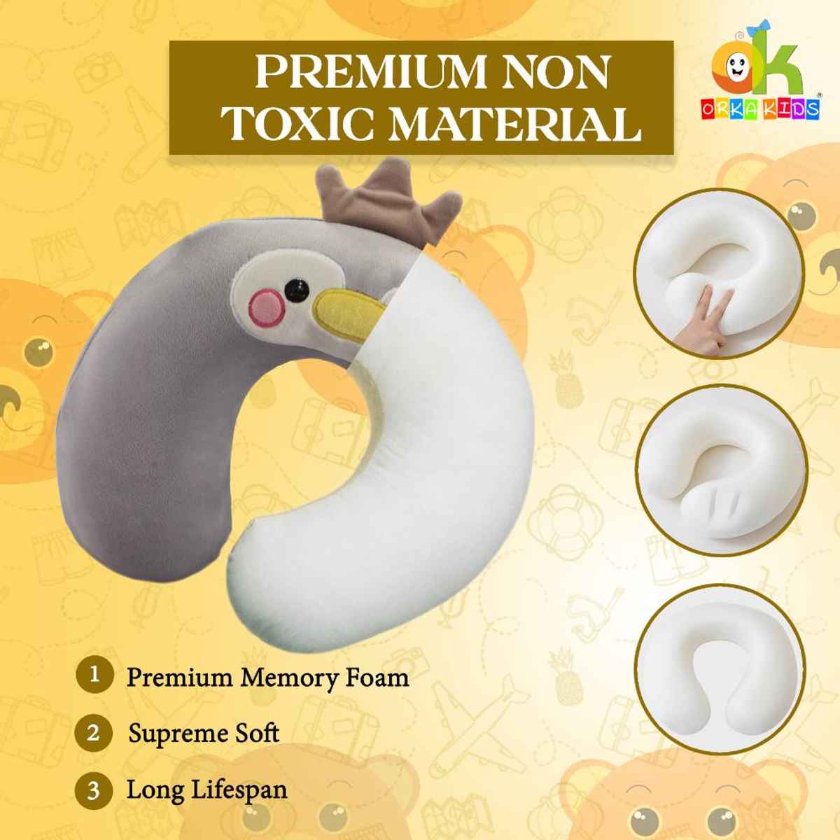 ORKA Unisex Solid Embroidery Supersoft Neck Pillow | Light Green - Free Size