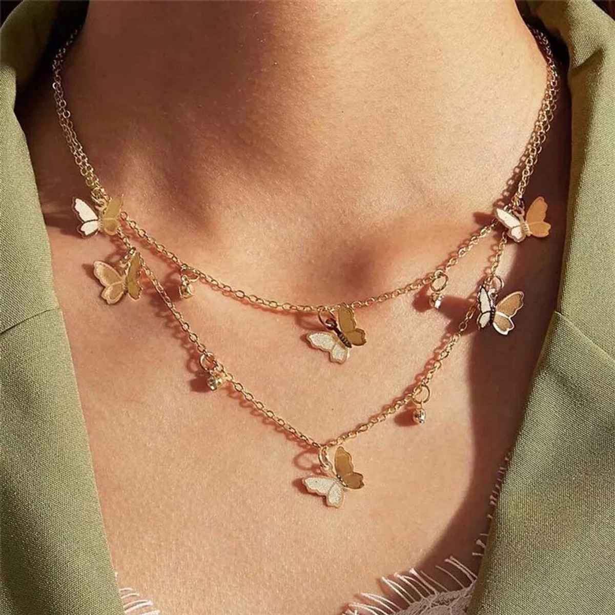 Shining Diva Fashion Multilayer Cubic Zirconia Golden Western Necklace for Women | 12249np