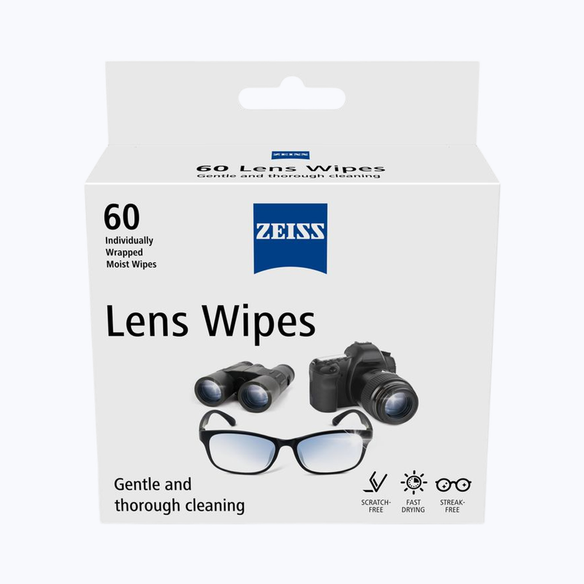 ZEISS Lens Wipes 60ct - Lens Cleaner for Spectacles, Eyeglasses, Sunglasses and Camera Lenses