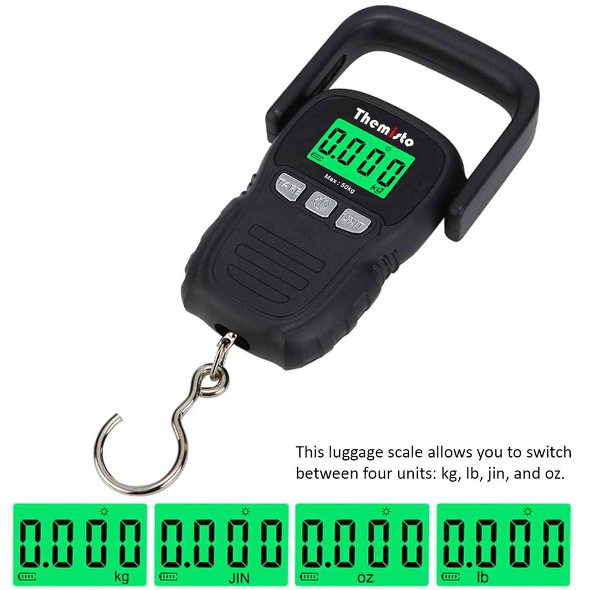 Themisto TH-WS12 Digital Hanging Travel Luggage Scale with Strap | Capacity - 50 kg