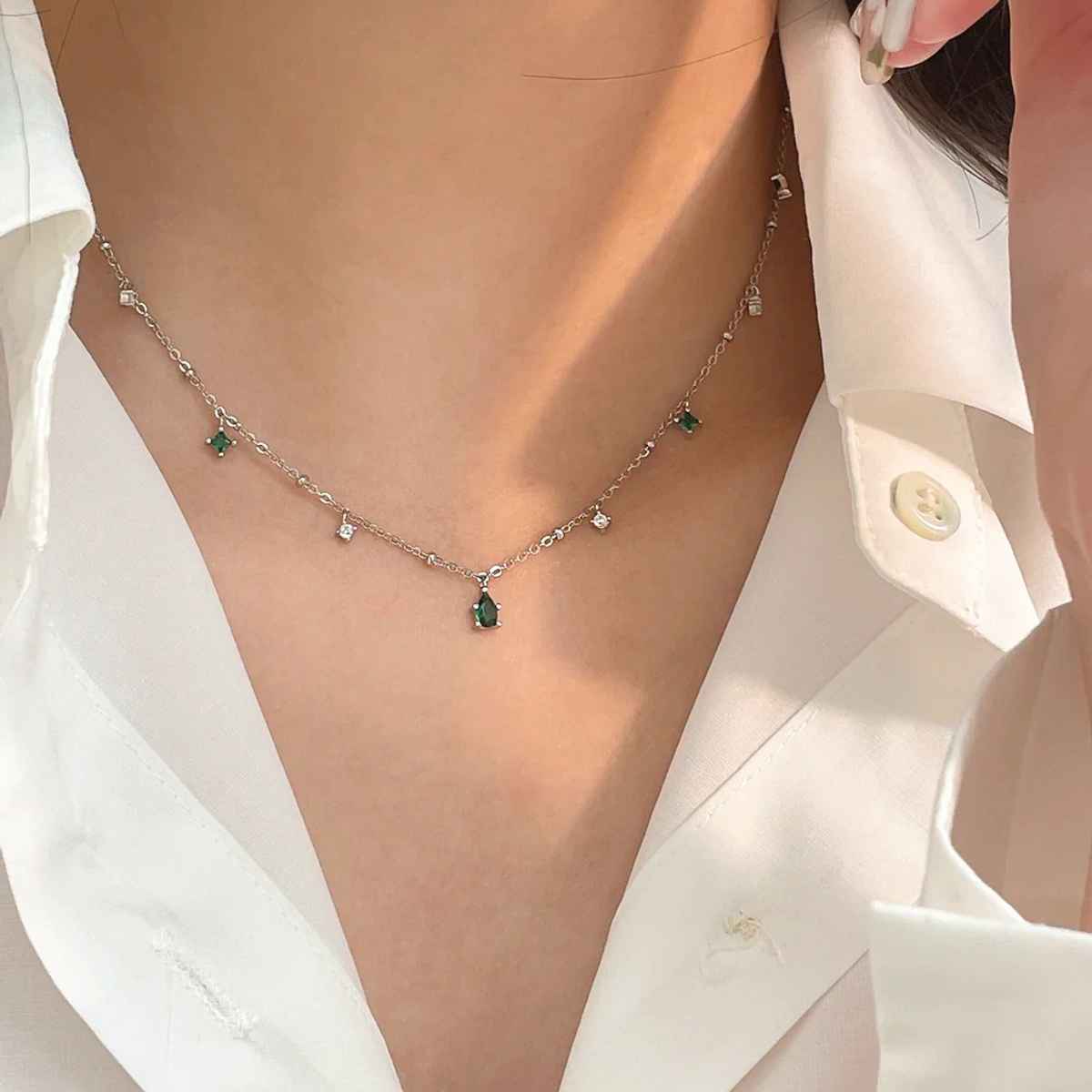 Just Lil Things Sterling Silver Necklace With Emerald Green | Jltn0529