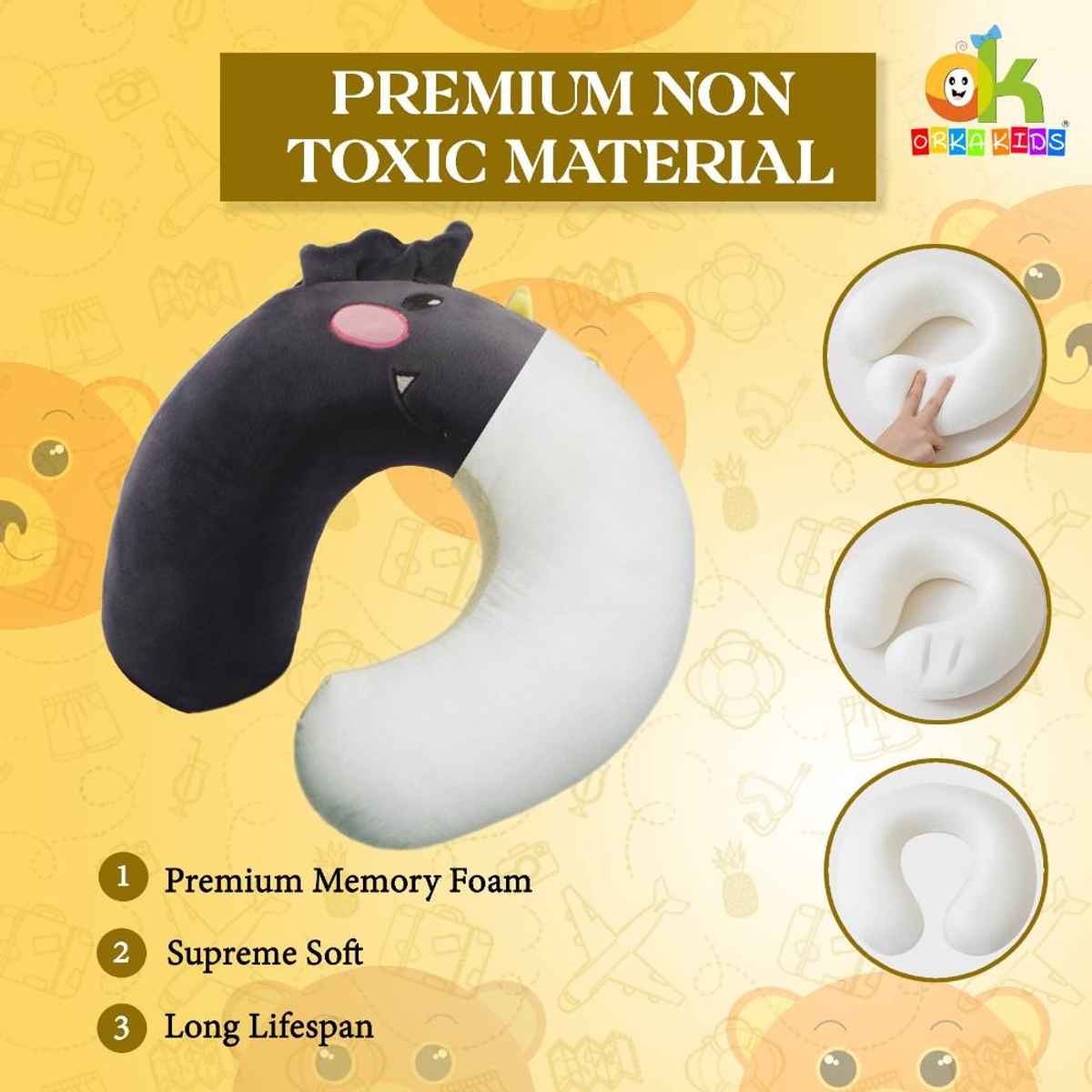 ORKA Unisex Solid Embroidery Supersoft Neck Pillow | Black - Free Size