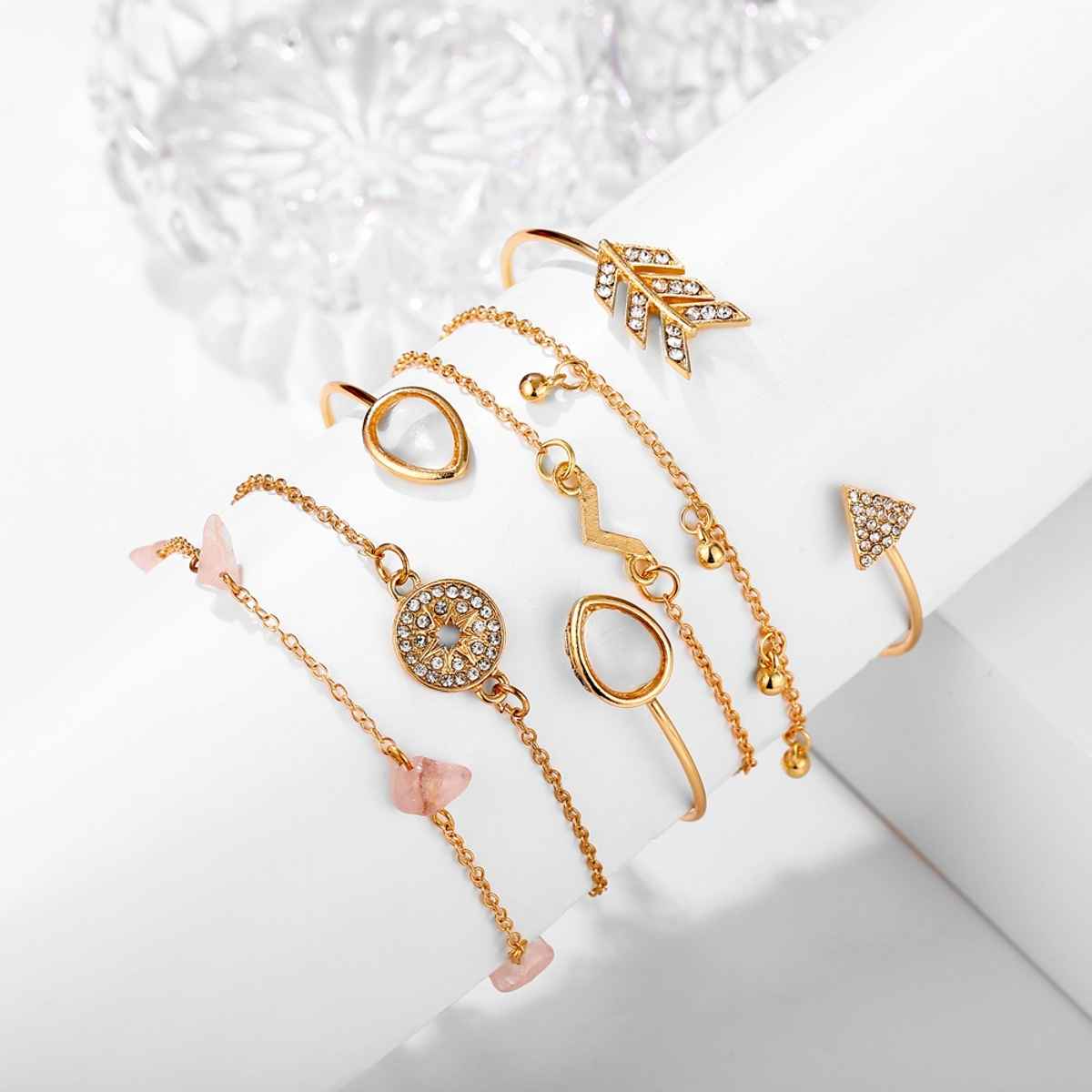 Shining Diva Fashion Set of 6 Stylish Multilayer Gold Plated Bracelet for Women and Girls Rr14669b