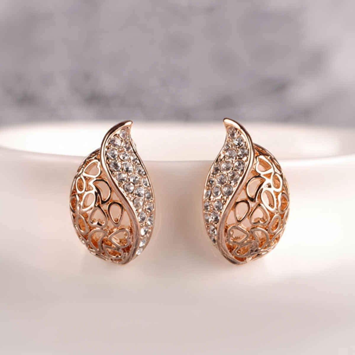 Everstylish Golden Rhinestone Drop Stud Earrings