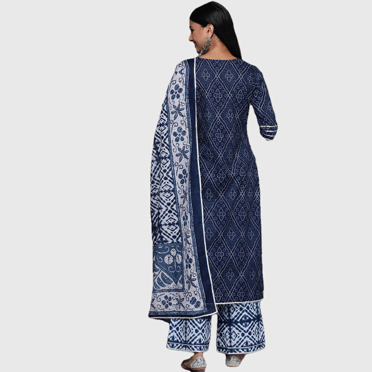 Libas Women Blue Cotton Gotta Patti Kurta And Gotta Patti Palazzo With Cotton Dupatta - 34051Ol