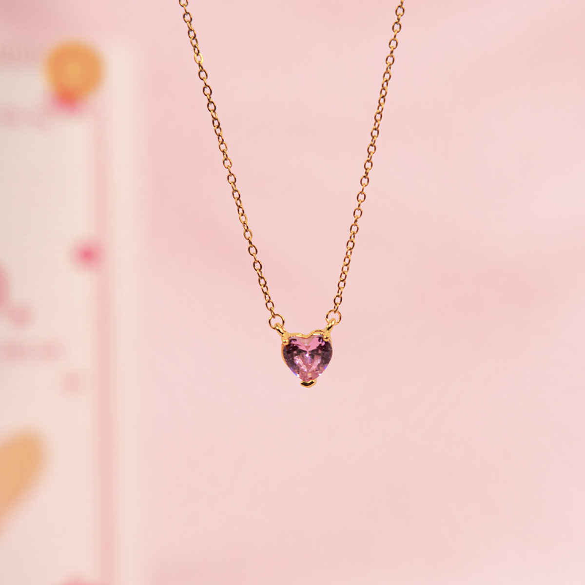 Salty Pink Heart Dainty Necklace and Cupids Gem Earrings Set for Rakhi | Gold | Pink