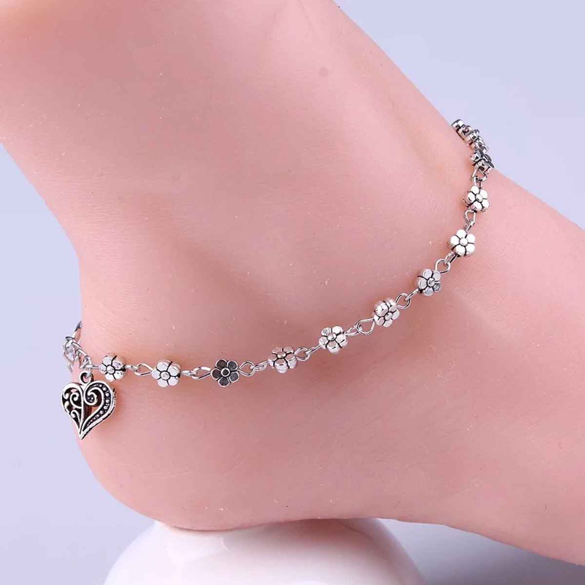 Shining Diva Fashion Oxidised Silver Floral Single Stylish Anklet for Women & Girls | 9575b
