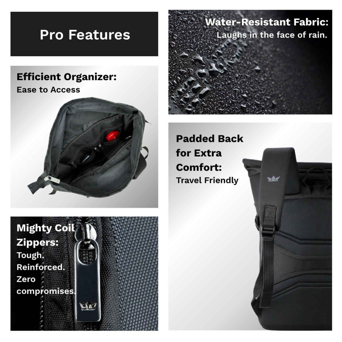 GODS Vajra Roll Top 15.6 inch Polyester Laptop Tech Backpack | 25 L - Black