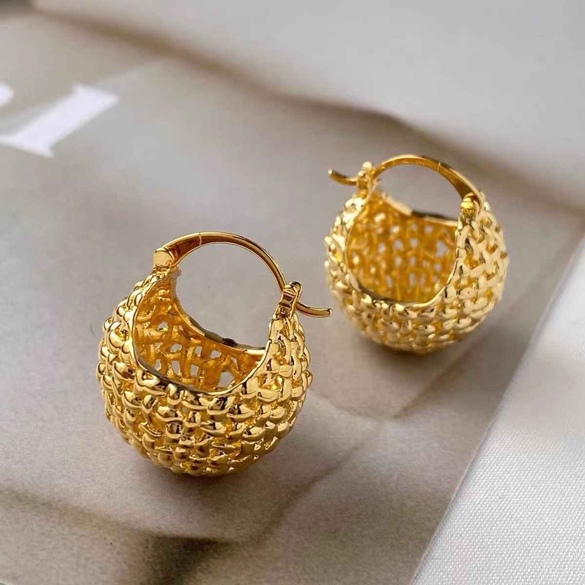 Just Lil Things Hollow Basket Gold Pin Earrings | Jlt11459