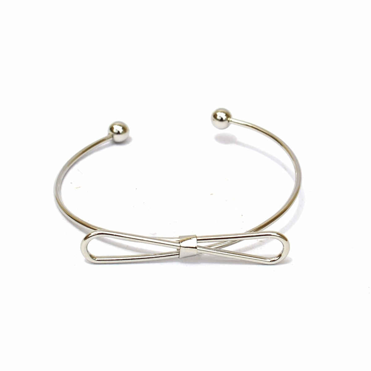 Joker & Witch Elegant Bow Open Cuff Silver Bracelet
